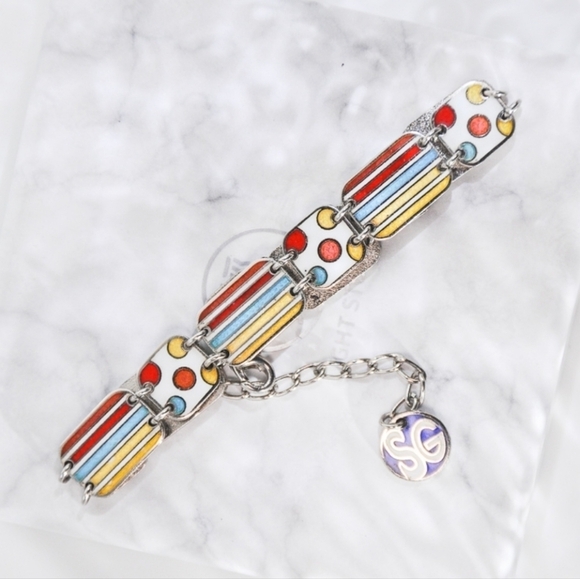 Rectangle- Jingtai Blue Vintage Bracelet - Gold - Cooper Base Cloisonne - Picture 2 of 4